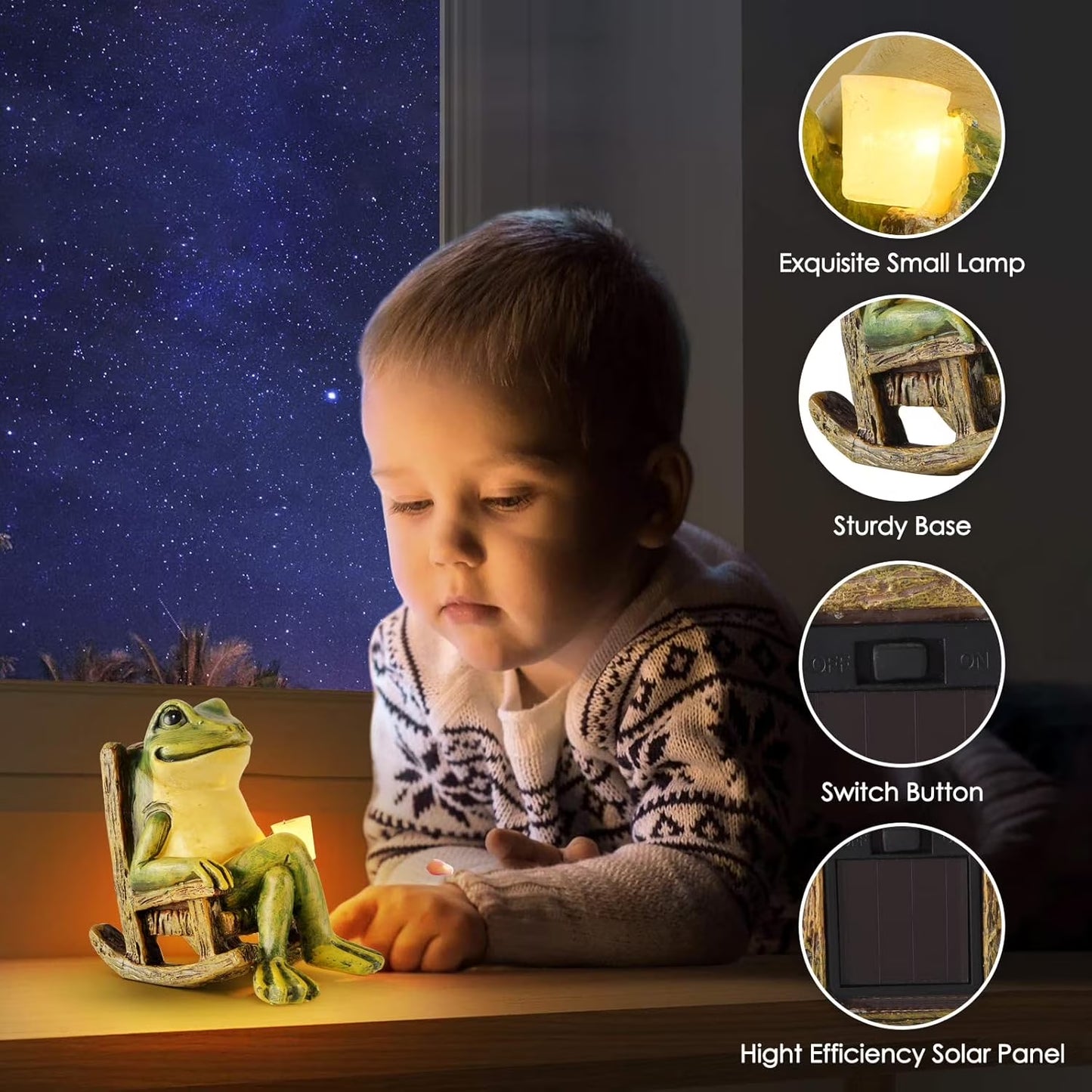 Solar Garden Statue, Miniature Frog Garden Statue with Warm LED Light, Waterproof Garden Solar Lights Outdoor/Indoor Yard Decor, Unique Housewarming Gift, 3.9" X 2.3" X 3.9"