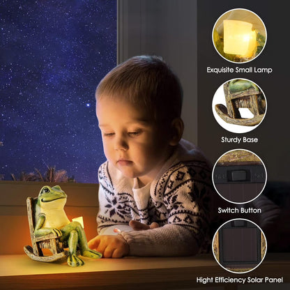 Solar Garden Statue, Miniature Frog Garden Statue with Warm LED Light, Waterproof Garden Solar Lights Outdoor/Indoor Yard Decor, Unique Housewarming Gift, 3.9" X 2.3" X 3.9"
