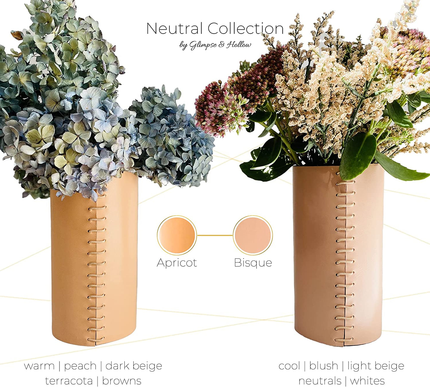 Leather Vase - Boho Vase, Pampas Grass Vase, Mantle Vase, Cream Vase, Beige Vase, Cute Flower Vase | Scandinavian Vase, Nordic Vase, Neutral Room Decor, Unique Decor | 8"