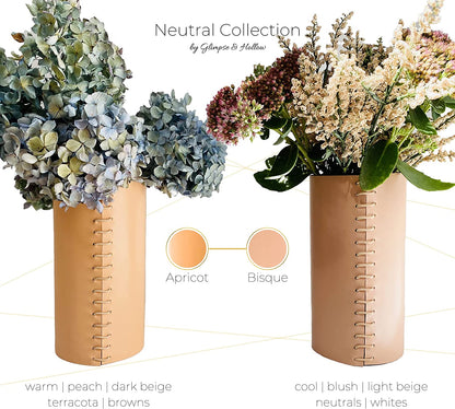 Leather Vase - Boho Vase, Pampas Grass Vase, Mantle Vase, Cream Vase, Beige Vase, Cute Flower Vase | Scandinavian Vase, Nordic Vase, Neutral Room Decor, Unique Decor | 8"