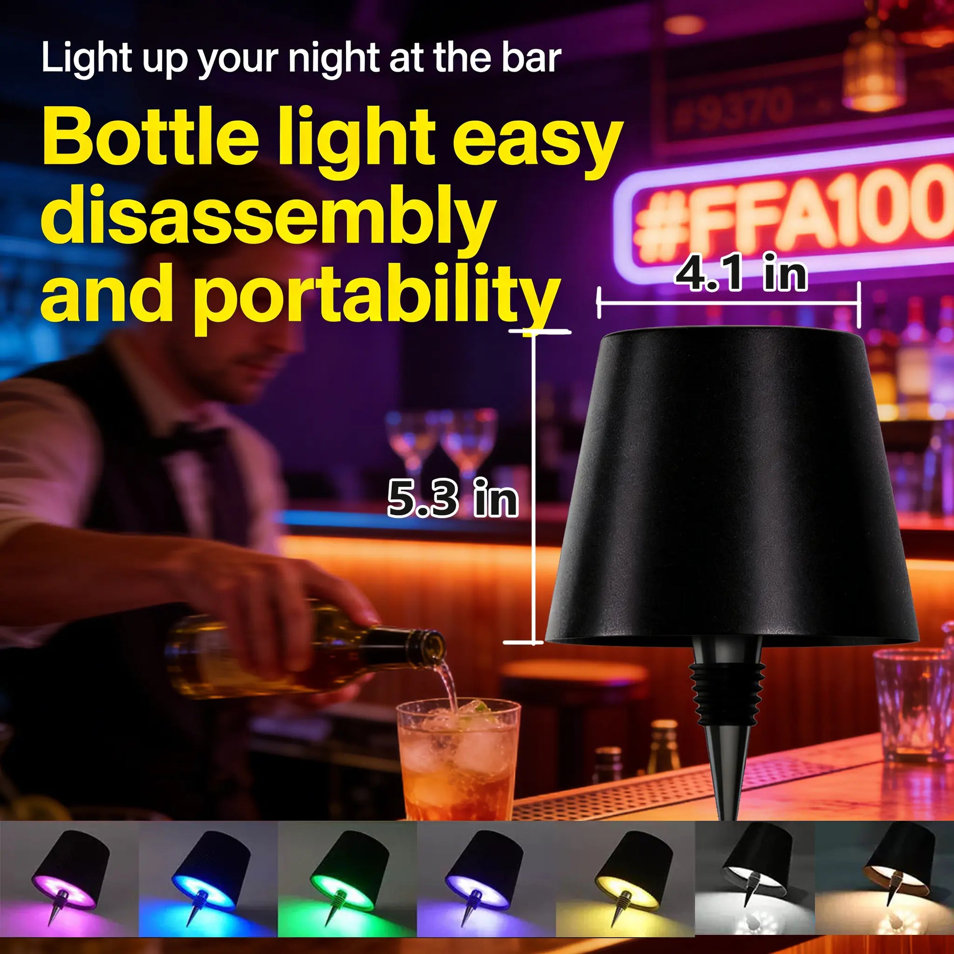 2026 New Wireless Bottle Lamp - Ledstock Upbottle Lights for Liquor & Wine Bottles,Cordless Lampshade, Whiskey Bottle Toplight, Bottle Stopper Night Light Kit,Rechargeable 3-Tone Touch-Dimmable