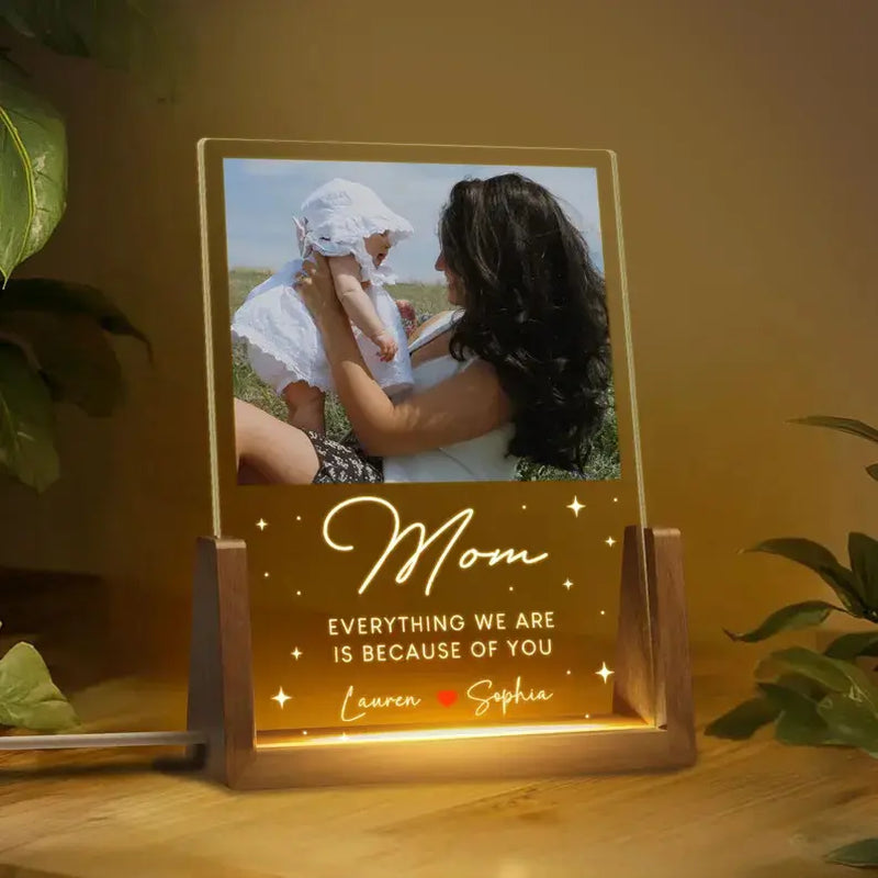 Personalized Photo Night Light, Mother'S Day Gift, Mother Gifts, Birthday Gift for Mommy, Custom Mother'S Day Gift for Mom Wife Grandma Nana, Mum Gift from Daughter, Custom Mother’S Day Night Light with Warm Walnut Wood Base, Bedroom Decor