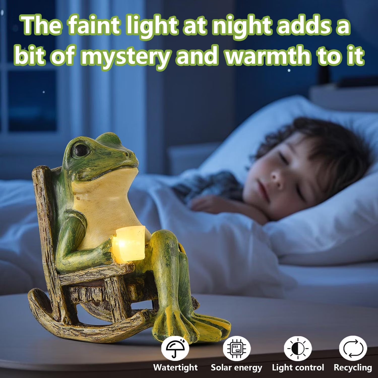 Solar Garden Statue, Miniature Frog Garden Statue with Warm LED Light, Waterproof Garden Solar Lights Outdoor/Indoor Yard Decor, Unique Housewarming Gift, 3.9" X 2.3" X 3.9"