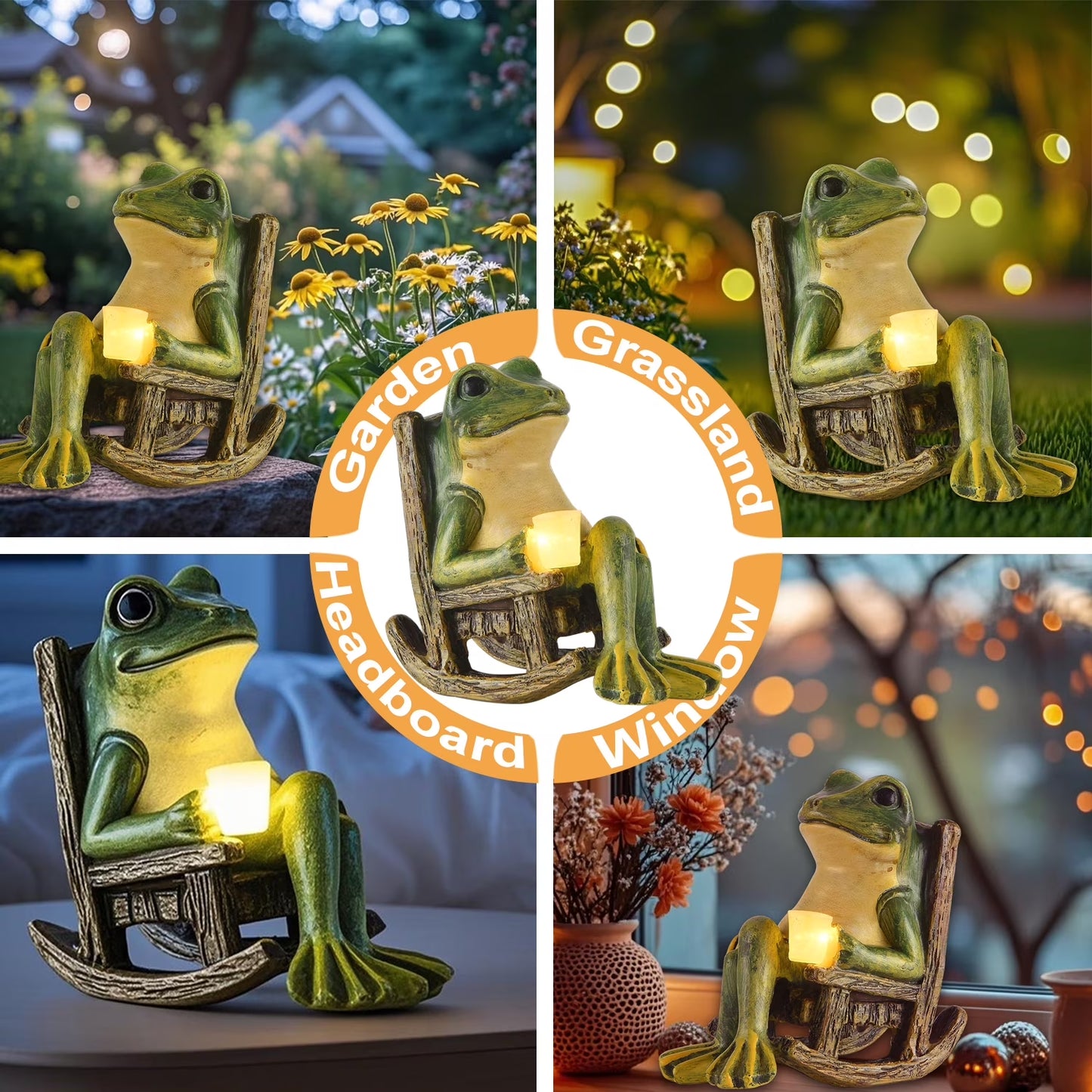 Solar Garden Statue, Miniature Frog Garden Statue with Warm LED Light, Waterproof Garden Solar Lights Outdoor/Indoor Yard Decor, Unique Housewarming Gift, 3.9" X 2.3" X 3.9"