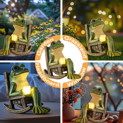 Solar Garden Statue, Miniature Frog Garden Statue with Warm LED Light, Waterproof Garden Solar Lights Outdoor/Indoor Yard Decor, Unique Housewarming Gift, 3.9" X 2.3" X 3.9"