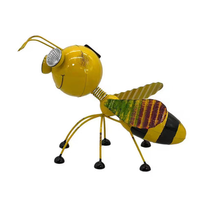 Metal Bee Garden Solar LED Garden Statue 11 In. L