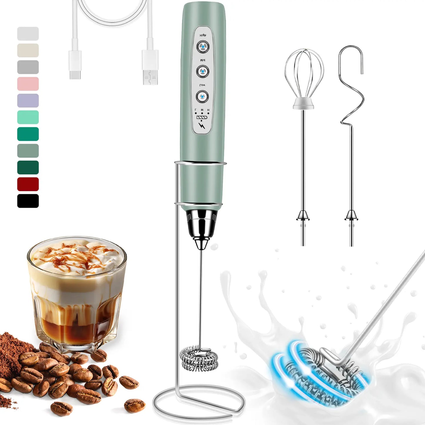 ODIFORGO Rechargeable Milk Frother with 3 Replaceable Heads—Perfect for Frothing Milk, Whisking Eggs, and Mixing Powders. Long-Lasting Battery, Easy to Use, a Must-Have Tiktok Kitchen Gadget! Coffee Maker Machine Coffee Espresso Maker Tiktokshopspringglow