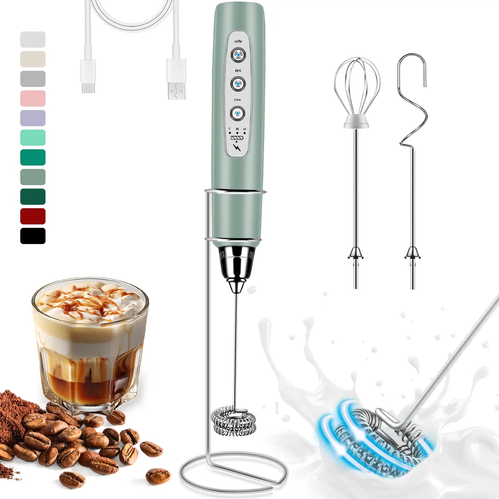 ODIFORGO Rechargeable Milk Frother with 3 Replaceable Heads—Perfect for Frothing Milk, Whisking Eggs, and Mixing Powders. Long-Lasting Battery, Easy to Use, a Must-Have Tiktok Kitchen Gadget! Coffee Maker Machine Coffee Espresso Maker Tiktokshopspringglow