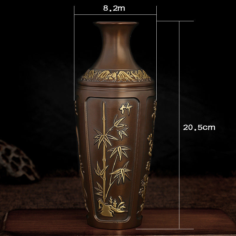 Pure Brass Decorative Flower Vase Carved Ornaments