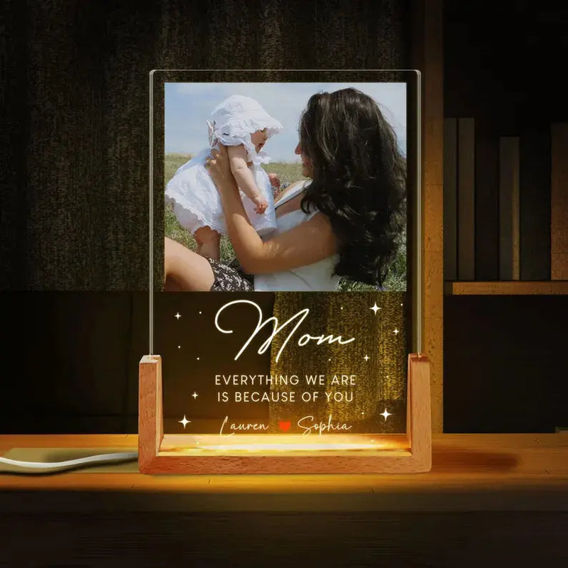 Personalized Photo Night Light, Mother'S Day Gift, Mother Gifts, Birthday Gift for Mommy, Custom Mother'S Day Gift for Mom Wife Grandma Nana, Mum Gift from Daughter, Custom Mother’S Day Night Light with Warm Walnut Wood Base, Bedroom Decor