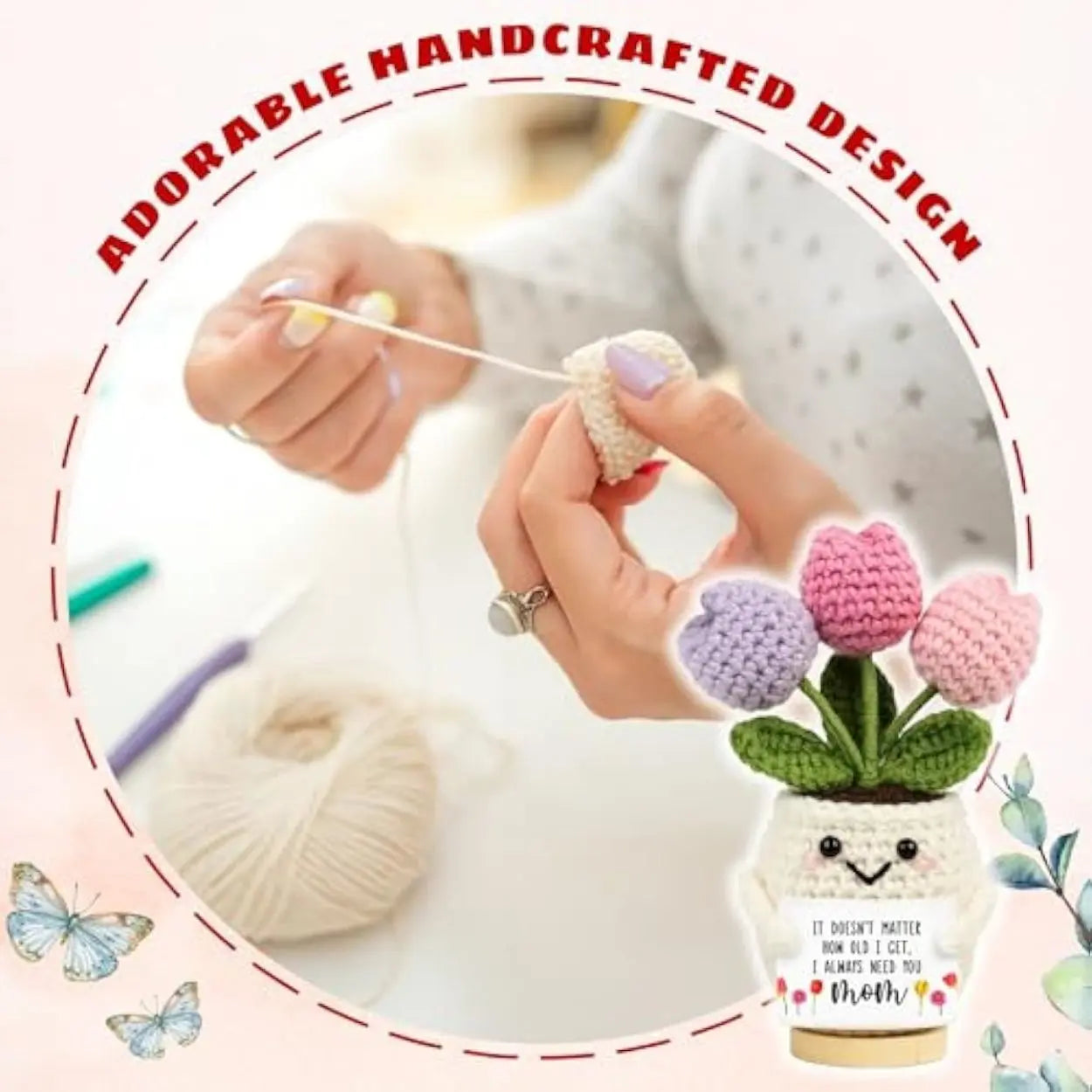 Gifts for Mom from Daughter Son - Cute Mothers Day, Birthday Gifts for Moms, Mother, Mama - Mother'S Day Knitted Positive Tulip Flowers Mom Crochet Doll
