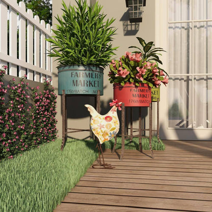 17 In. Metal Indoor Outdoor Distressed Standing Rooster Garden Sculpture with U Shaped Feet