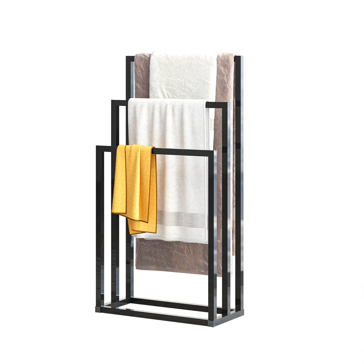 Lightweight Metal Freestanding Towel Rack - 3-Tier Hand Towel Holder Organizer for Bathroom, Shower Accessories, Easy Installation, Gift-Worthy, Complete Pack, Black