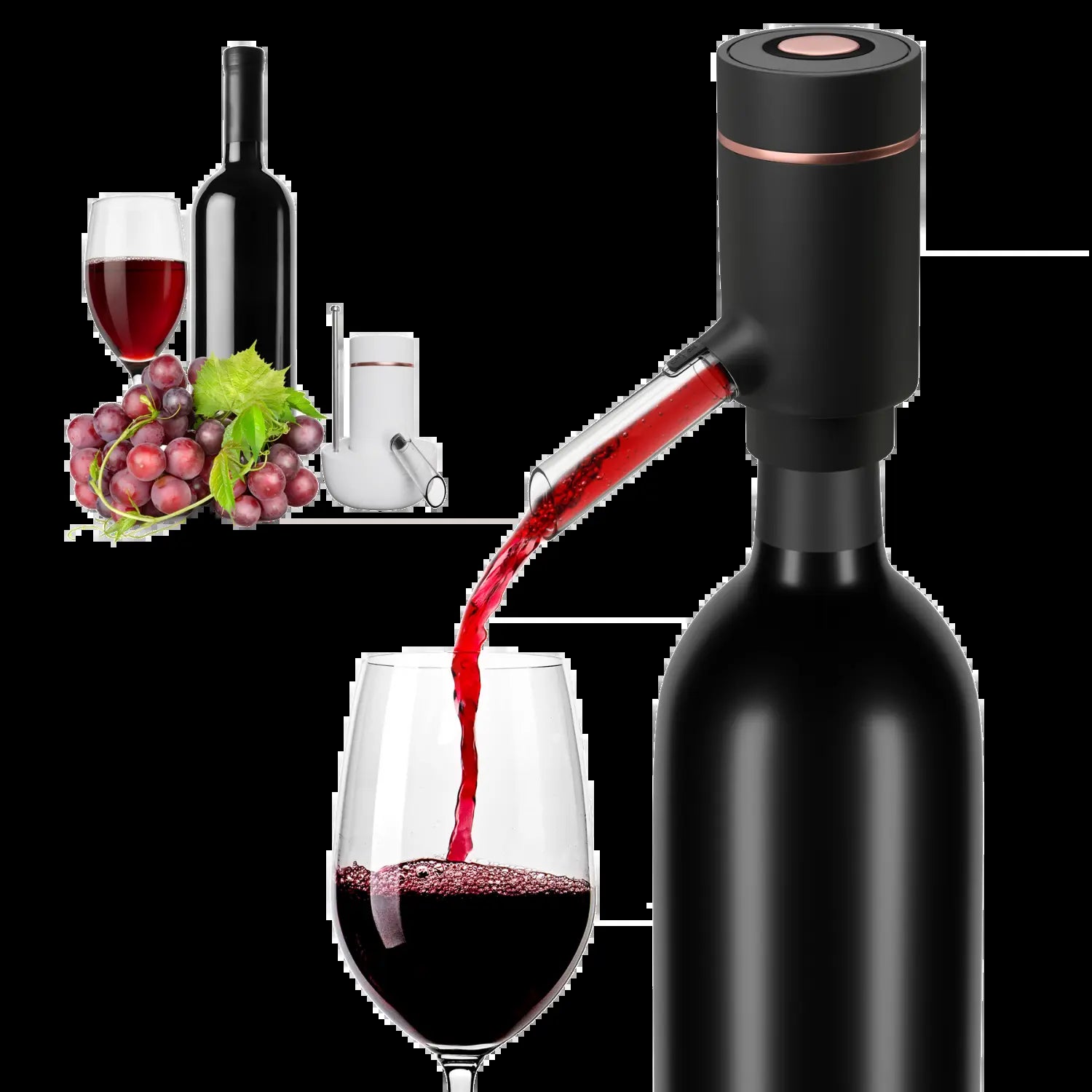 Electric Drink Dispenser and Red Vino Aerator - Built in Pourer Spout Aerator - Pumps and Dispenses Vino, Fits Most Bottles