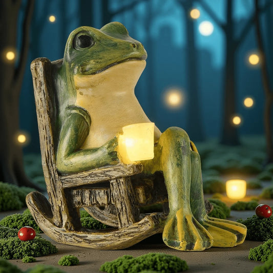 Solar Garden Statue, Miniature Frog Garden Statue with Warm LED Light, Waterproof Garden Solar Lights Outdoor/Indoor Yard Decor, Unique Housewarming Gift, 3.9" X 2.3" X 3.9"