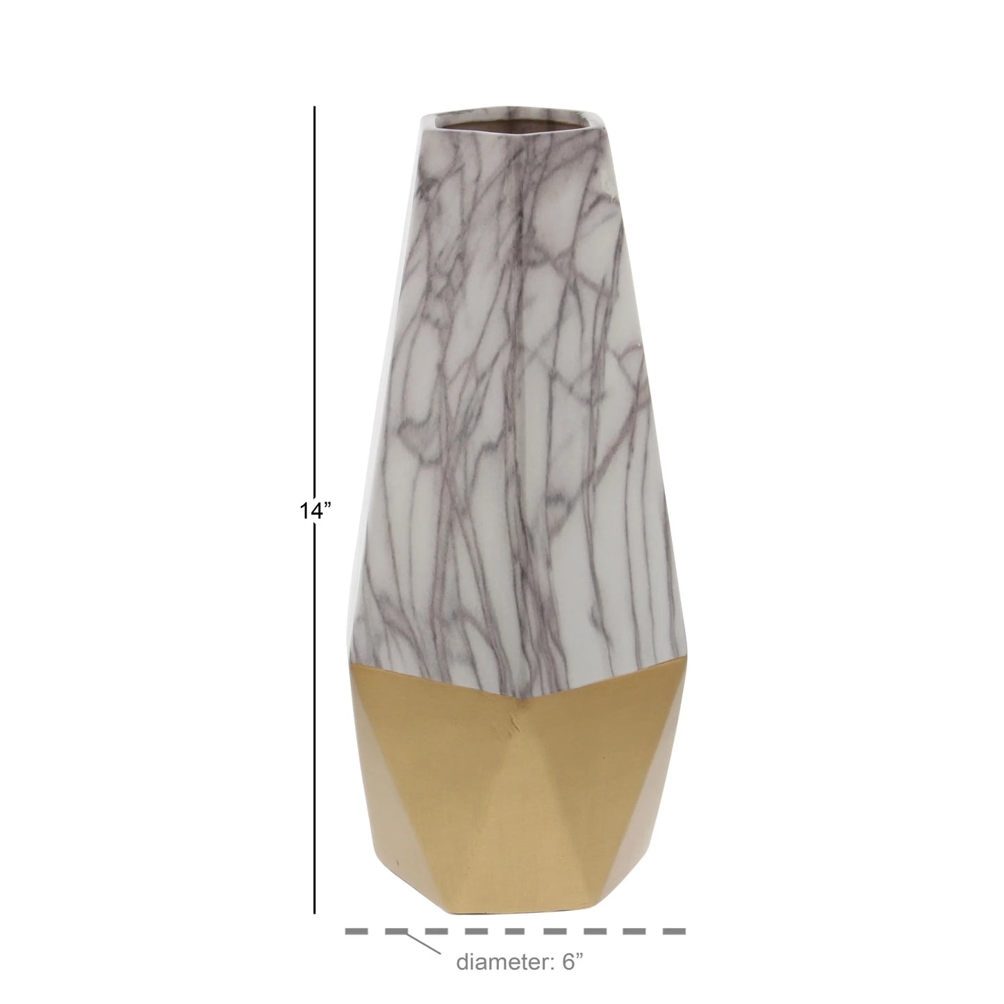 14" Faux Marble Gold Ceramic Vase with Gold Base