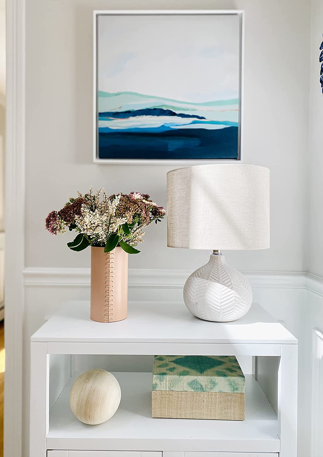 Leather Vase - Boho Vase, Pampas Grass Vase, Mantle Vase, Cream Vase, Beige Vase, Cute Flower Vase | Scandinavian Vase, Nordic Vase, Neutral Room Decor, Unique Decor | 8"