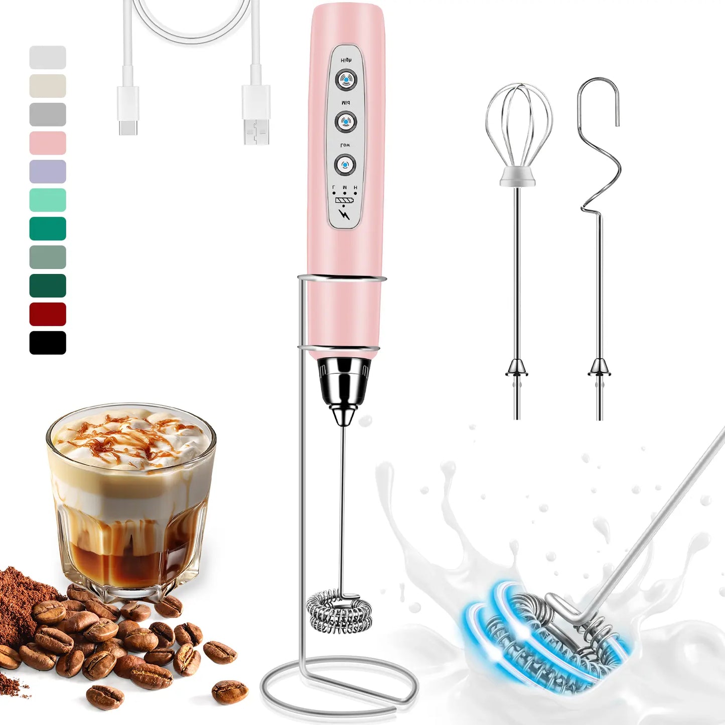 ODIFORGO Rechargeable Milk Frother with 3 Replaceable Heads—Perfect for Frothing Milk, Whisking Eggs, and Mixing Powders. Long-Lasting Battery, Easy to Use, a Must-Have Tiktok Kitchen Gadget! Coffee Maker Machine Coffee Espresso Maker Tiktokshopspringglow
