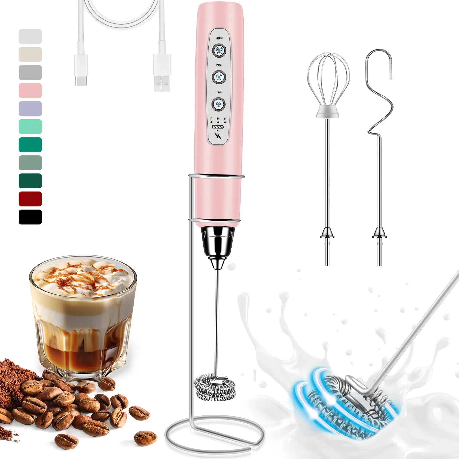ODIFORGO Rechargeable Milk Frother with 3 Replaceable Heads—Perfect for Frothing Milk, Whisking Eggs, and Mixing Powders. Long-Lasting Battery, Easy to Use, a Must-Have Tiktok Kitchen Gadget! Coffee Maker Machine Coffee Espresso Maker Tiktokshopspringglow