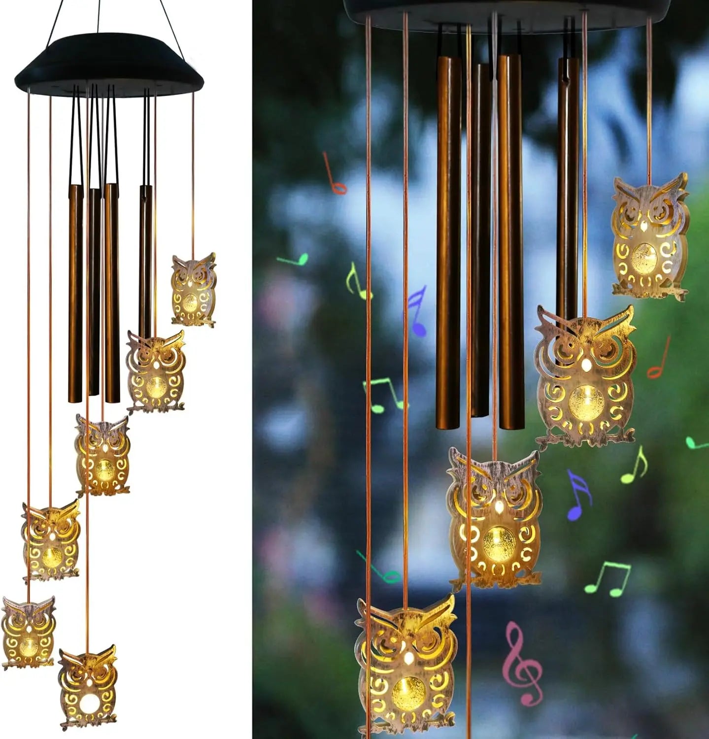 6 LED Solar Owl Wind Chimes Outdoor,Mom Gifts for Mothers Day Grandma Wife Gift Solar Owl Wind Chimes for Outside,Hanging Lights Warm Led,Outdoor Owl Decor