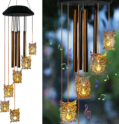 6 LED Solar Owl Wind Chimes Outdoor,Mom Gifts for Mothers Day Grandma Wife Gift Solar Owl Wind Chimes for Outside,Hanging Lights Warm Led,Outdoor Owl Decor