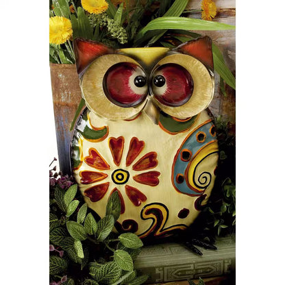 11 In. Metal Indoor Outdoor Owl Garden Sculpture with Floral Pattern
