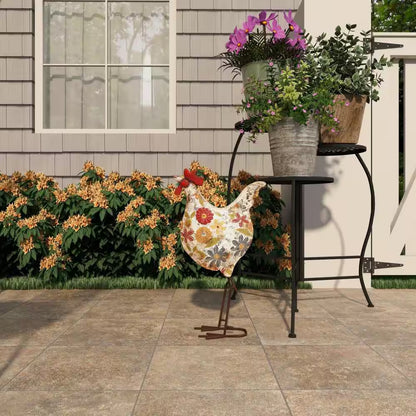 17 In. Metal Indoor Outdoor Distressed Standing Rooster Garden Sculpture with U Shaped Feet