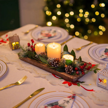 Decorative Tray Candle Tray Holder-Long Narrow Wooden Centerpiece Tray for Coffee Table