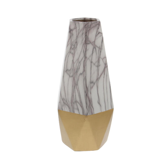 14" Faux Marble Gold Ceramic Vase with Gold Base