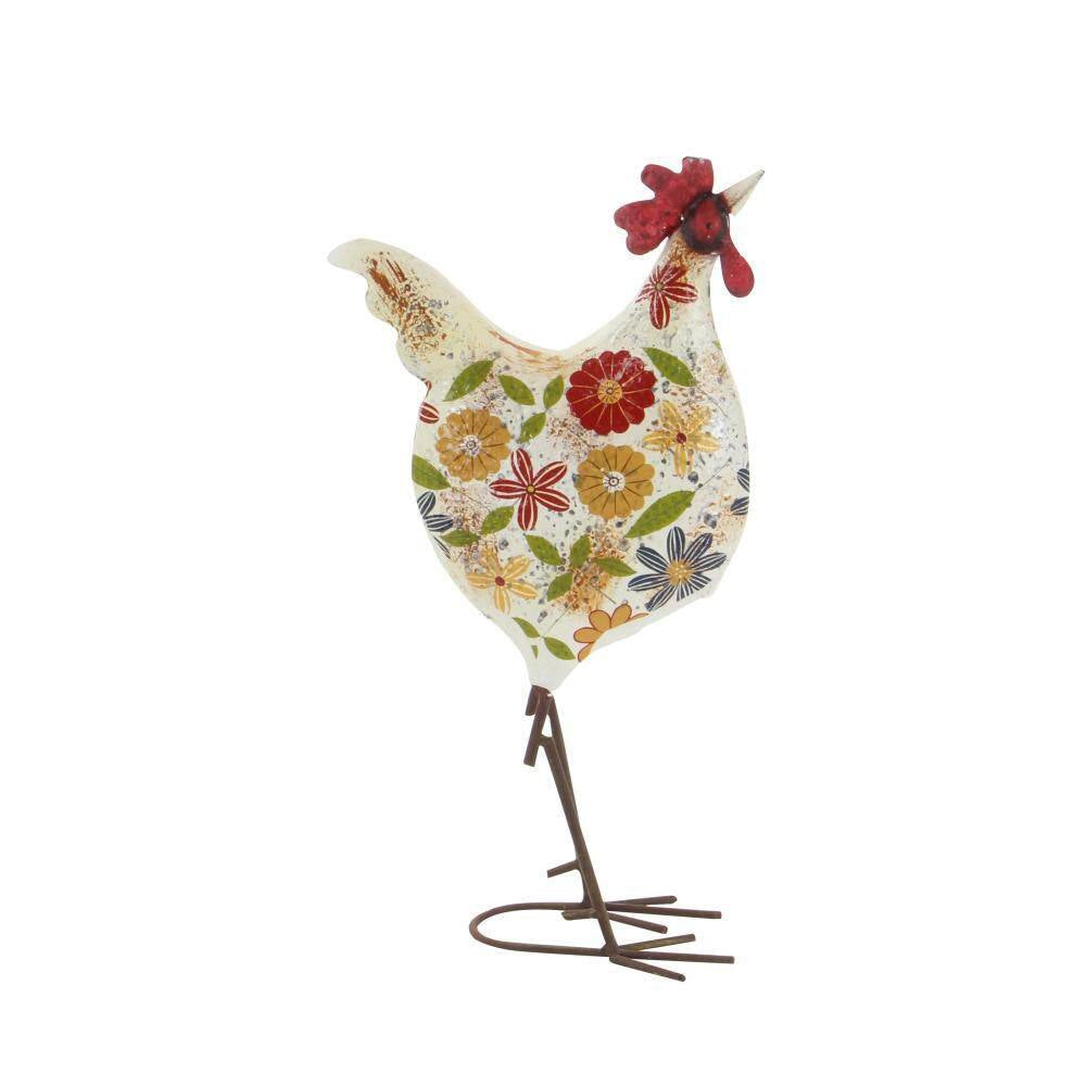 17 In. Metal Indoor Outdoor Distressed Standing Rooster Garden Sculpture with U Shaped Feet