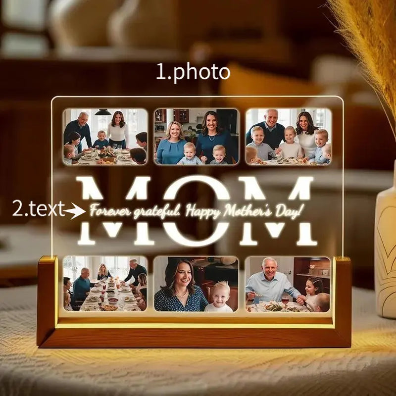 Personalized Photo Night Light, Mother'S Day Gift, Mother Gifts, Birthday Gift for Mommy, Custom Mother'S Day Gift for Mom Wife Grandma Nana, Mum Gift from Daughter, Custom Mother’S Day Night Light with Warm Walnut Wood Base, Bedroom Decor