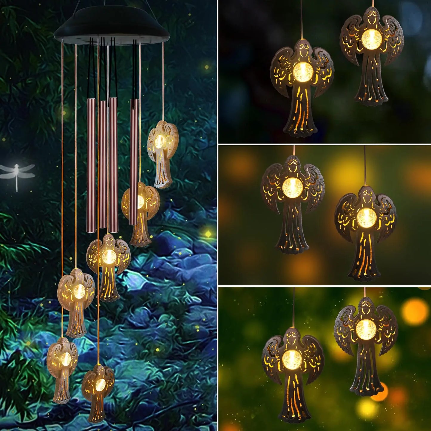 6 LED Solar Owl Wind Chimes Outdoor,Mom Gifts for Mothers Day Grandma Wife Gift Solar Owl Wind Chimes for Outside,Hanging Lights Warm Led,Outdoor Owl Decor