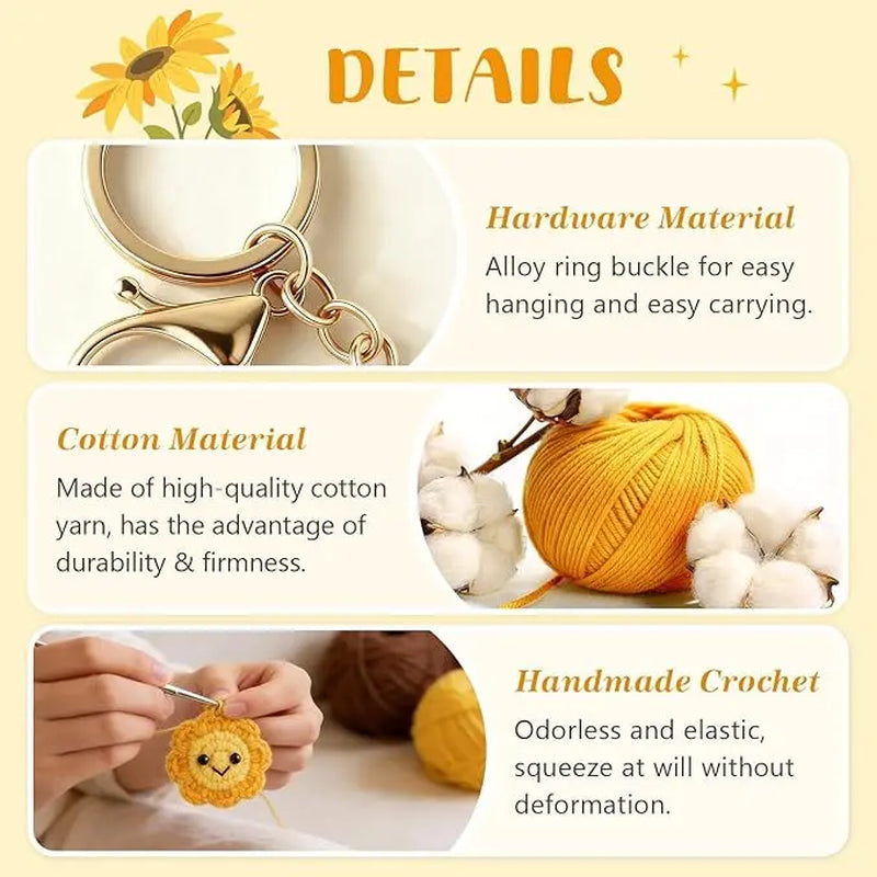 Knitted Sunflower Keychains for Mom,Thank You Birthday Gifts for Women,Perfect Gift for Mom