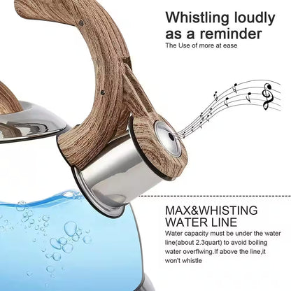 9 Cups Opaque Gray with Speckle Stainless Steel Whistling Tea Kettle Teapot with Ergonomic Wood Rubber Touching Handle