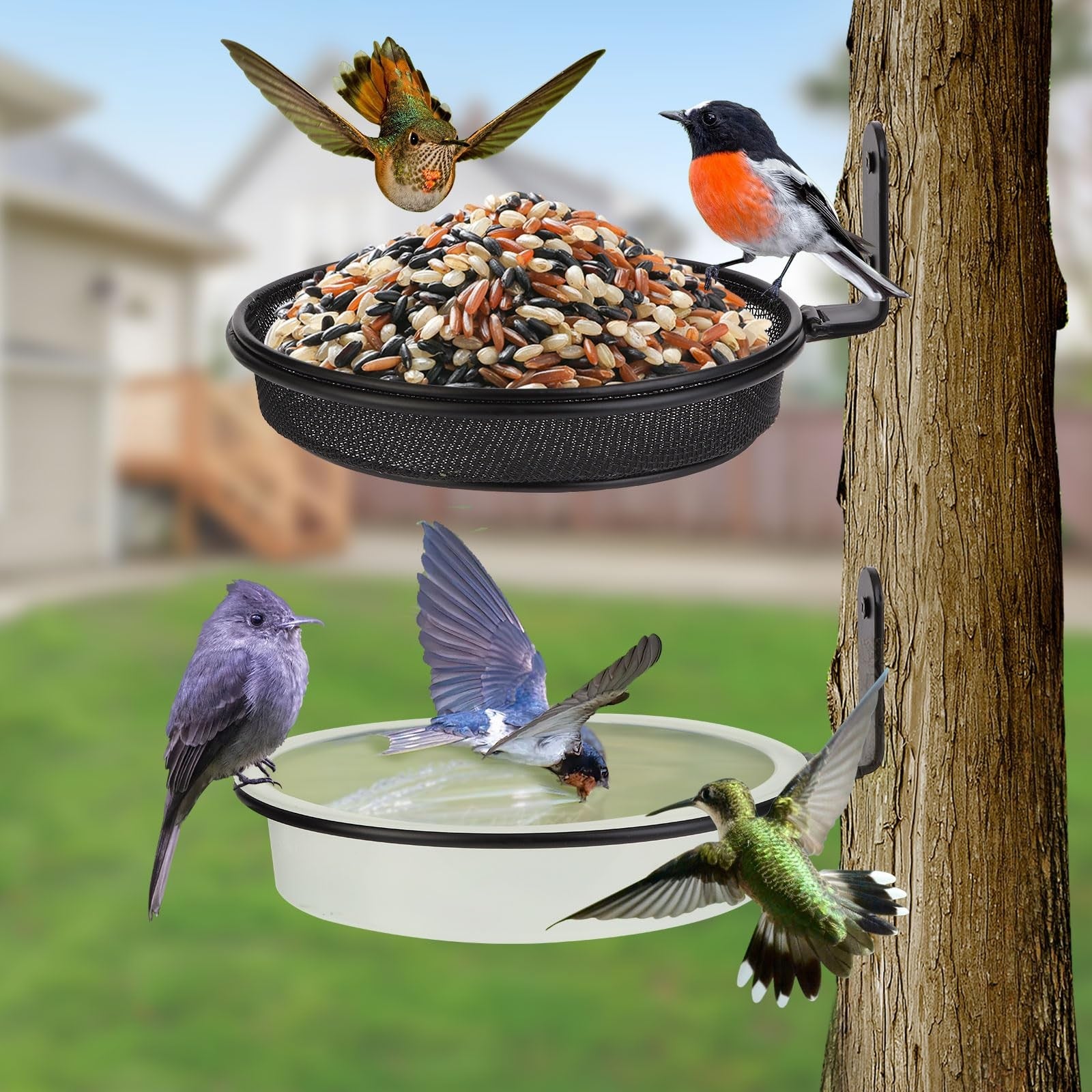 2 Pack Tree Mounted Bird Feeder Bath Tray Heavy Duty Wall Mount Squirrel Feeder