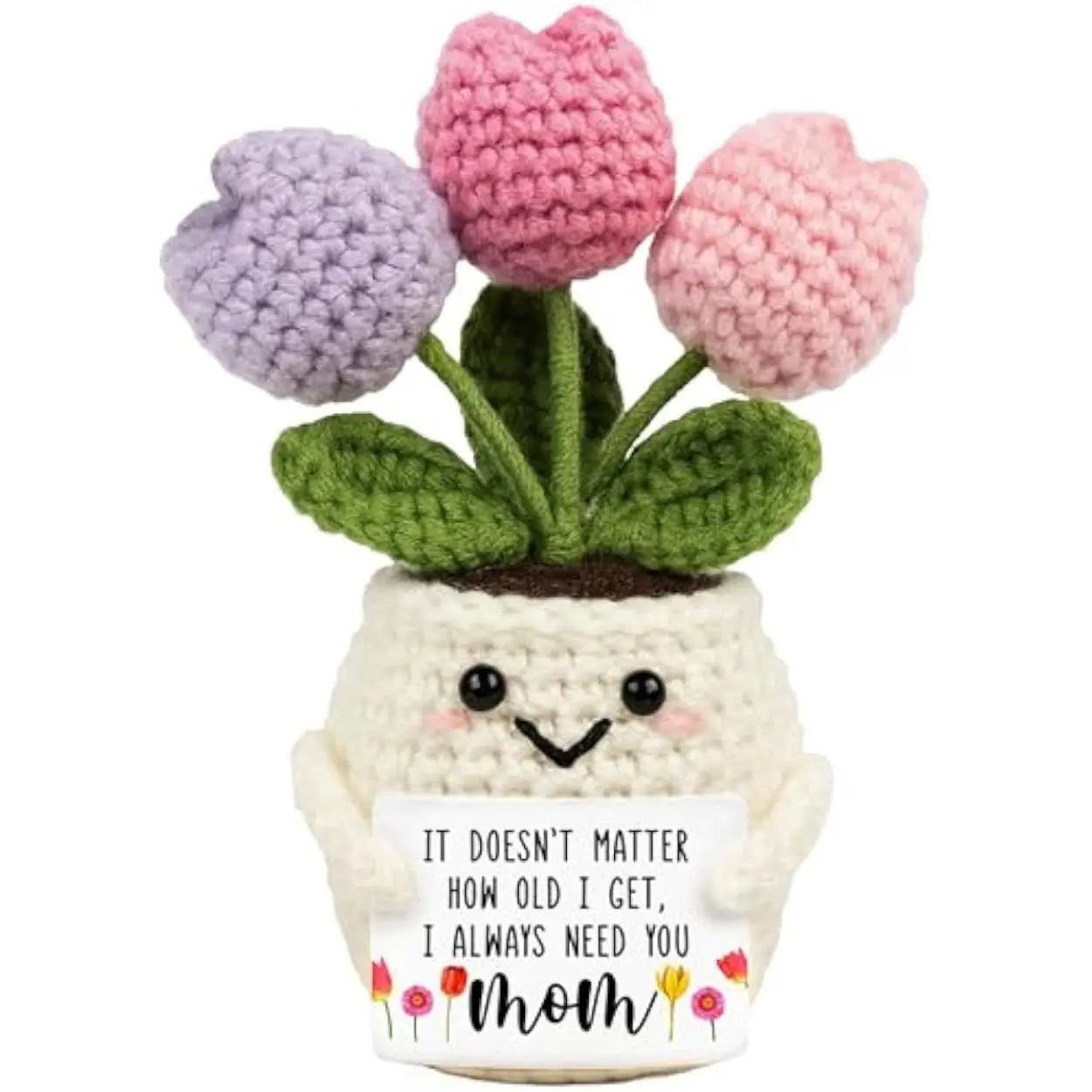 Gifts for Mom from Daughter Son - Cute Mothers Day, Birthday Gifts for Moms, Mother, Mama - Mother'S Day Knitted Positive Tulip Flowers Mom Crochet Doll