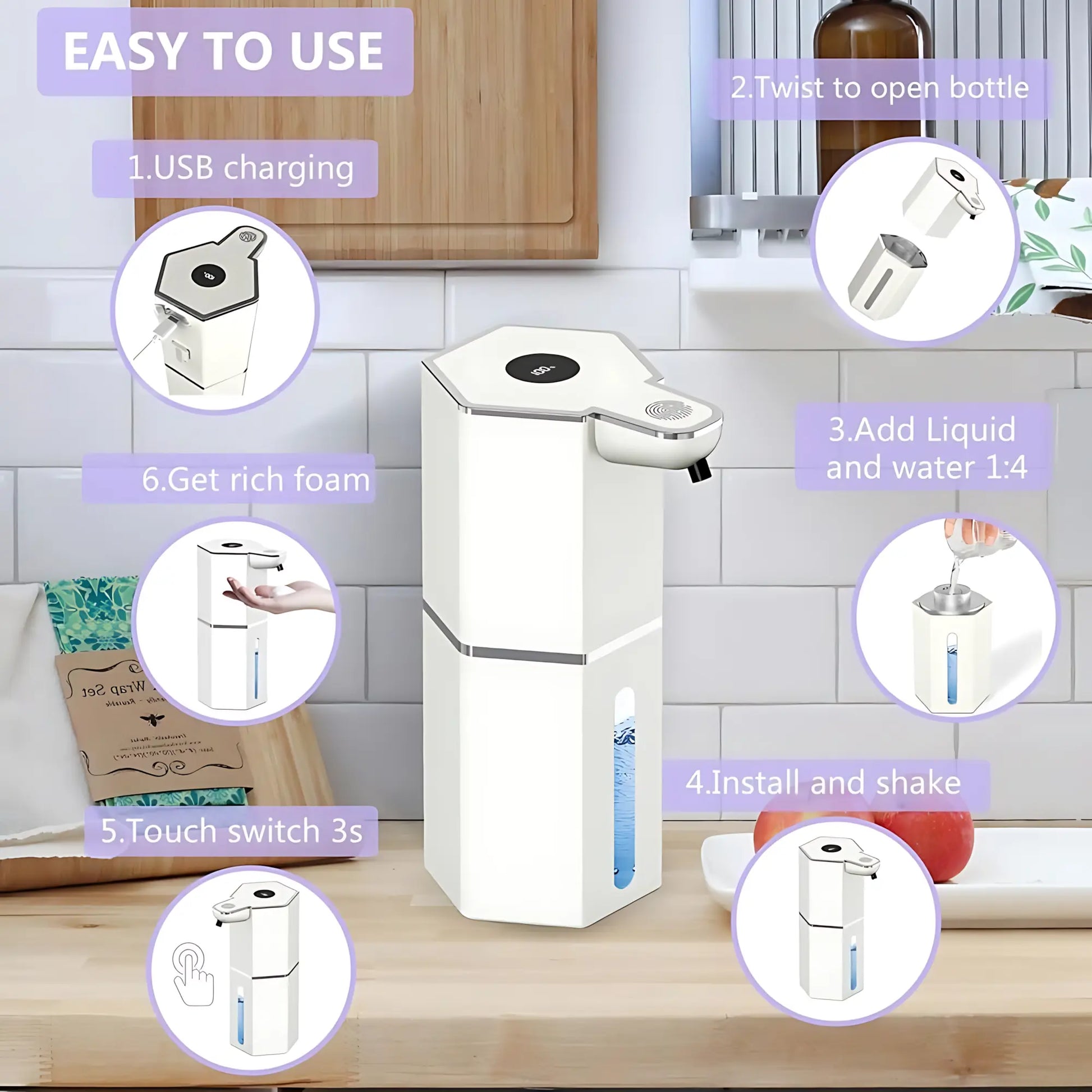 Automatic Soap Dispenser Touchless – 12Oz USB Rechargeable Foaming Soap Dispenser with 4 Adjustable Levels, Waterproof Wall Mounted Hand Soap Dispenser for Bathroom & Kitchen Auto Shut-Off Tiktokshopspringglowup Gift Mom