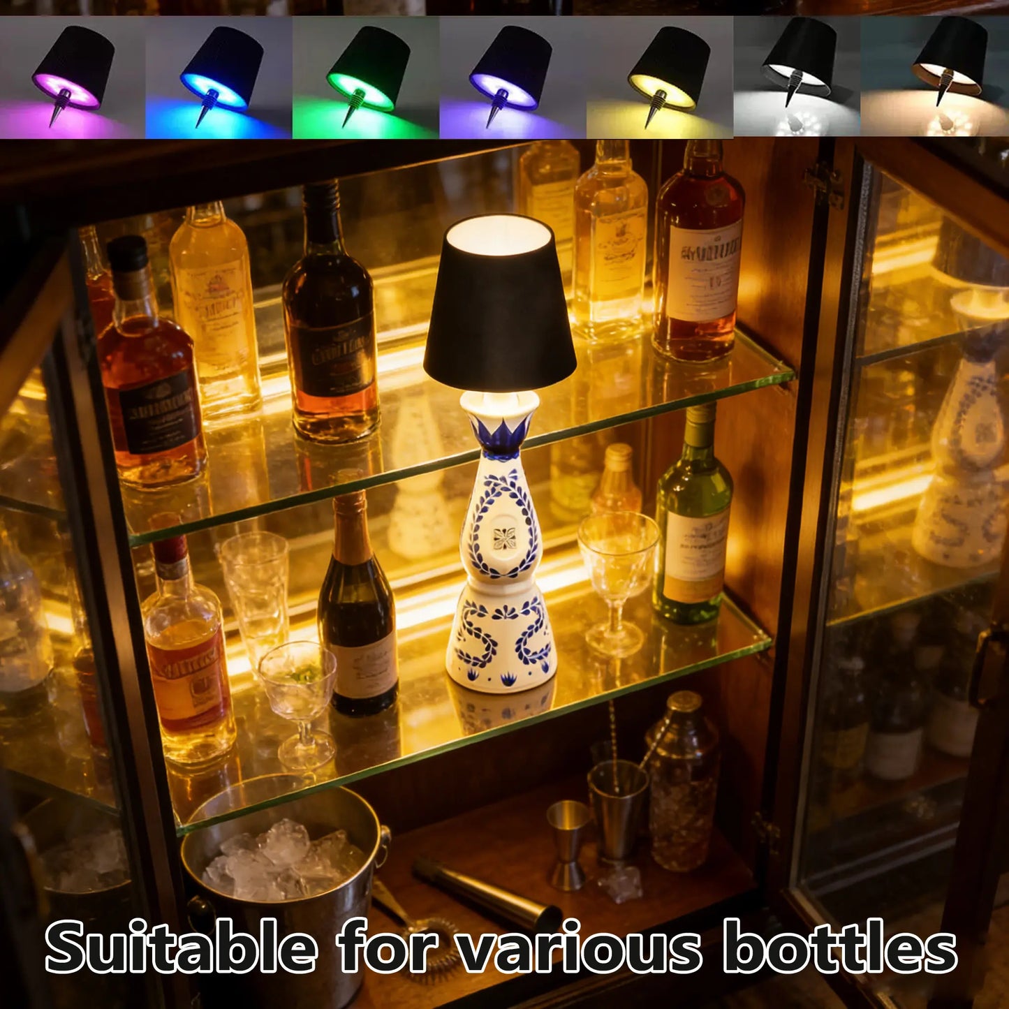 2026 New Wireless Bottle Lamp - Ledstock Upbottle Lights for Liquor & Wine Bottles,Cordless Lampshade, Whiskey Bottle Toplight, Bottle Stopper Night Light Kit,Rechargeable 3-Tone Touch-Dimmable