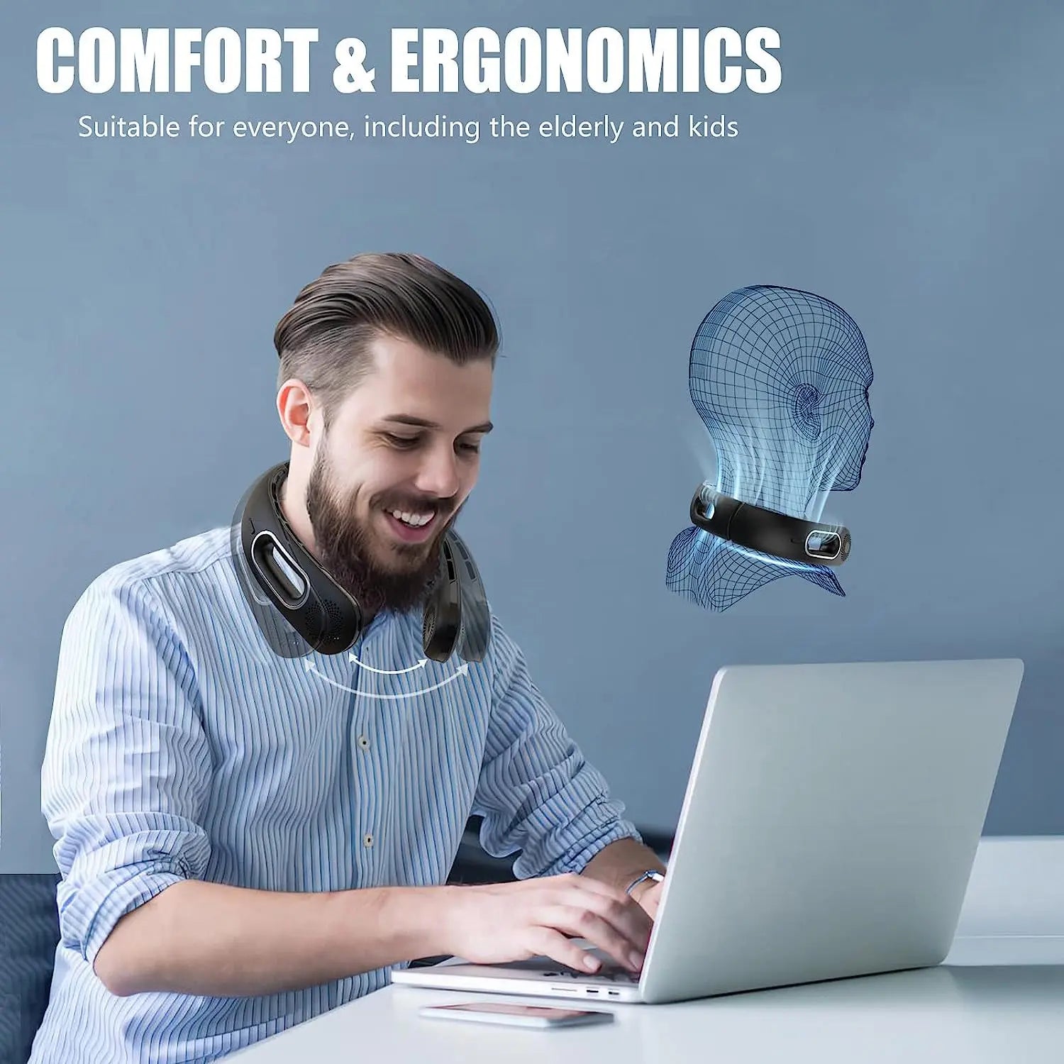 Neck Fan, Hands Free Bladeless Neck Fans Portable Rechargeable, 360° Cooling Neck Fan, 4 Speeds, Quiet, 5200 Mah Battery Operated USB Wearable Personal Fan Gifts for Women, Travel, Outdoor