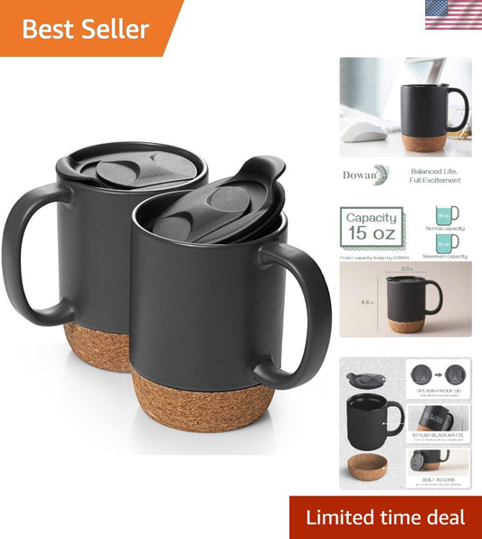 Coffee Mugs, 15 Oz Mug Set of 2, Large Ceramic Coffee Mug with Cork Bottom An...