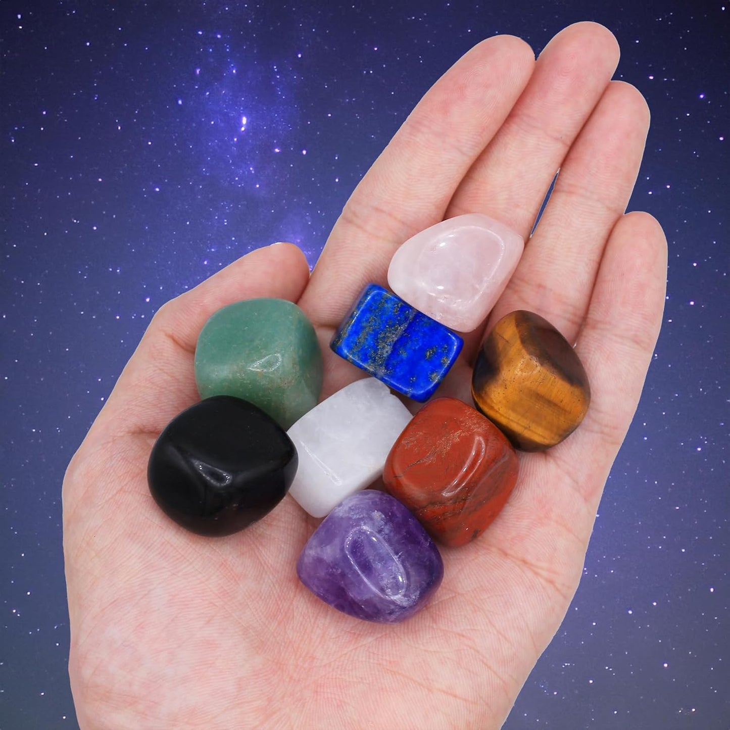 Chakra Stones Set of 8 – Crystals and Healing Stones, Tumbled Chakra Crystals & Polished Rocks for Meditation, Reiki, Chakra Balancing, Protection, and Crystal Décor
