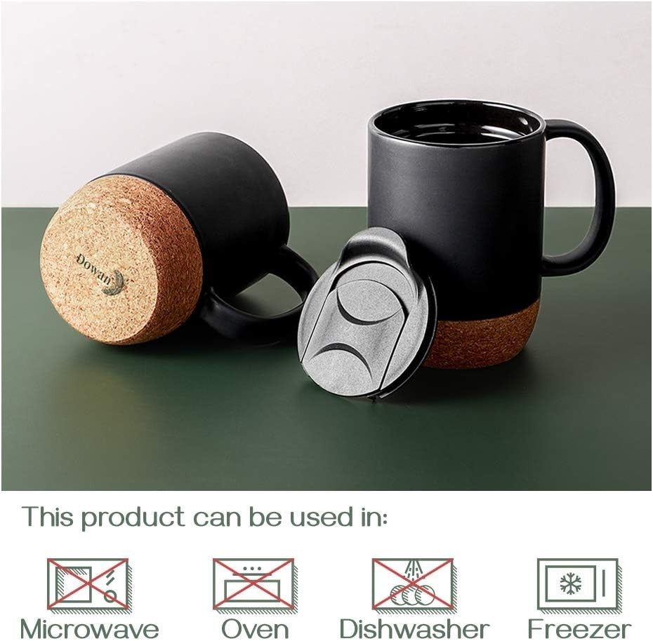 Coffee Mugs, 15 Oz Mug Set of 2, Large Ceramic Coffee Mug with Cork Bottom An...