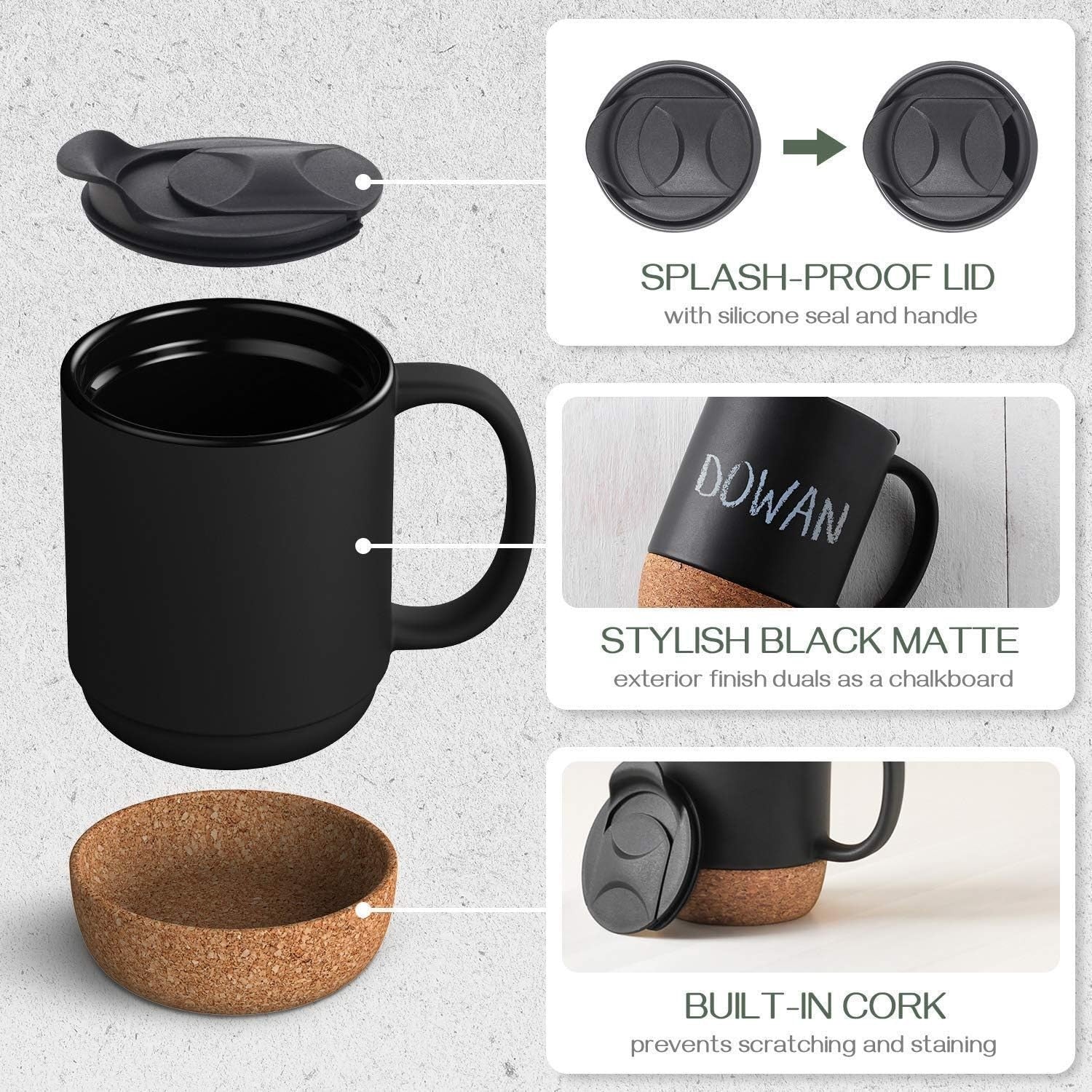 Coffee Mugs, 15 Oz Mug Set of 2, Large Ceramic Coffee Mug with Cork Bottom An...