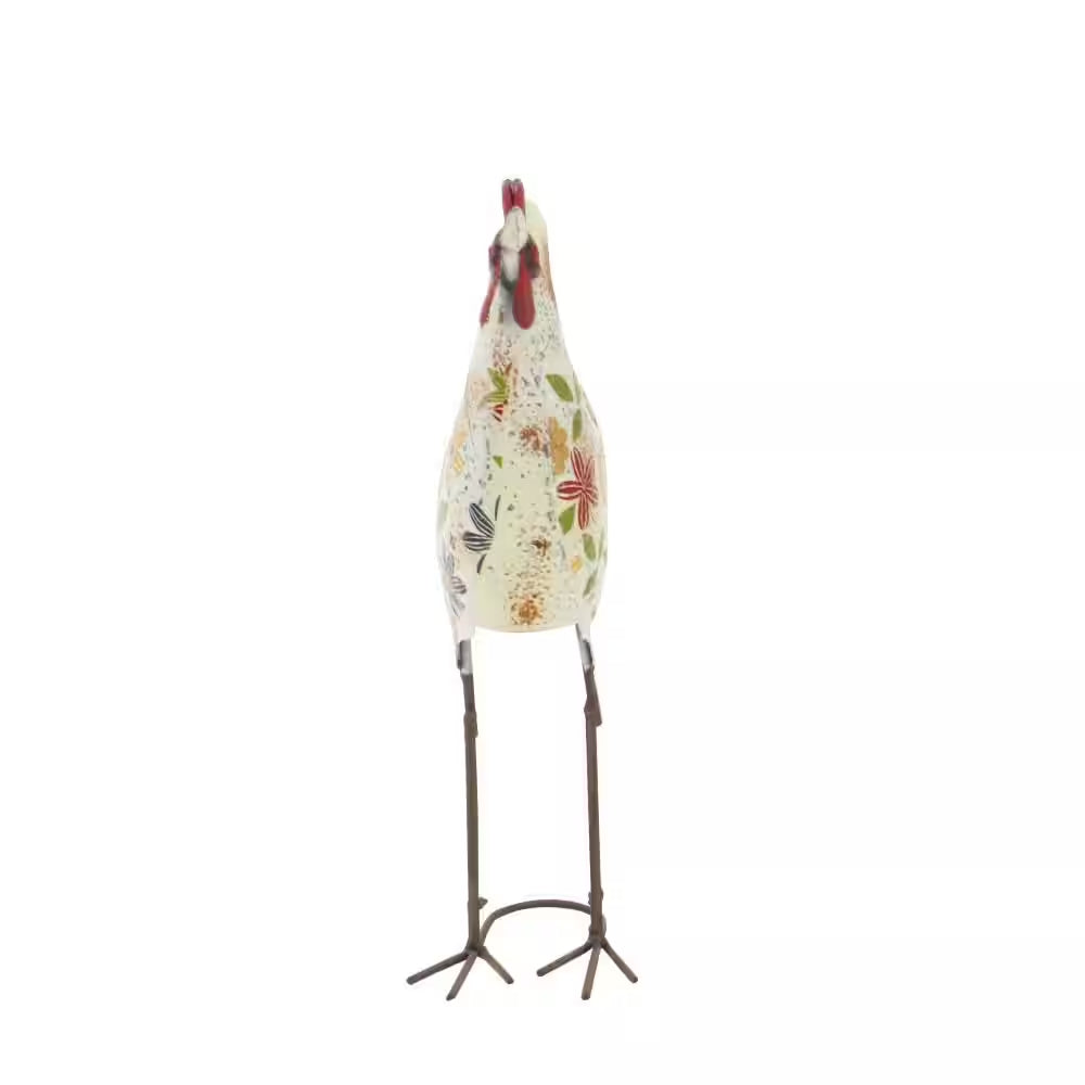17 In. Metal Indoor Outdoor Distressed Standing Rooster Garden Sculpture with U Shaped Feet
