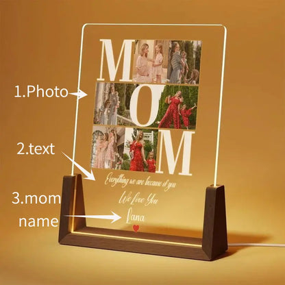 Personalized Photo Night Light, Mother'S Day Gift, Mother Gifts, Birthday Gift for Mommy, Custom Mother'S Day Gift for Mom Wife Grandma Nana, Mum Gift from Daughter, Custom Mother’S Day Night Light with Warm Walnut Wood Base, Bedroom Decor