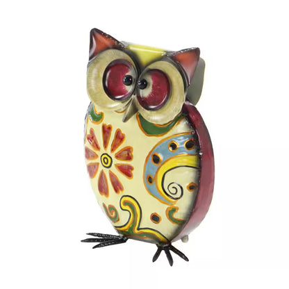 11 In. Metal Indoor Outdoor Owl Garden Sculpture with Floral Pattern