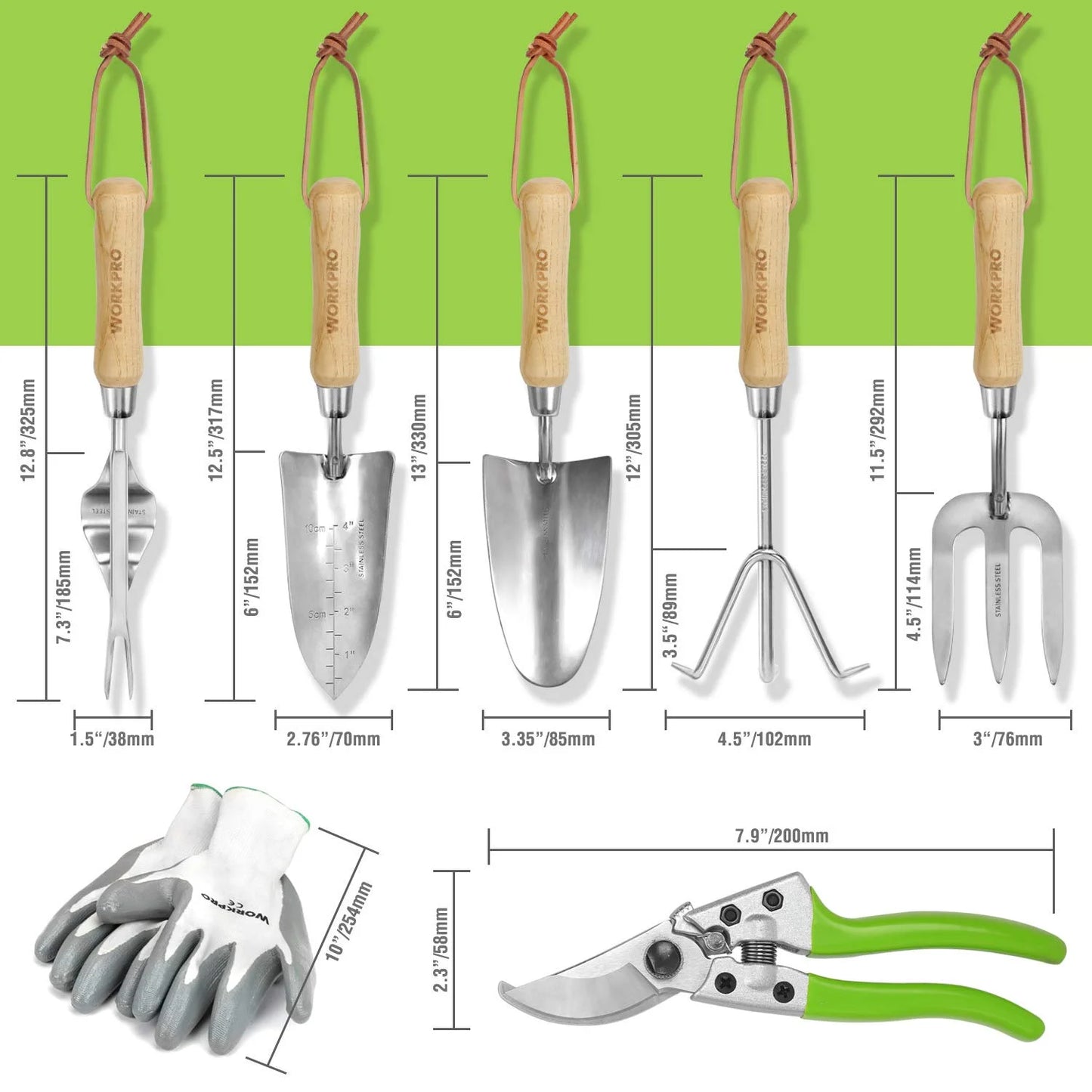 Garden Tools Set, 8 Piece Stainless Steel Heavy Duty Gardening Tools with Wooden Handle