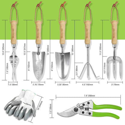 Garden Tools Set, 8 Piece Stainless Steel Heavy Duty Gardening Tools with Wooden Handle