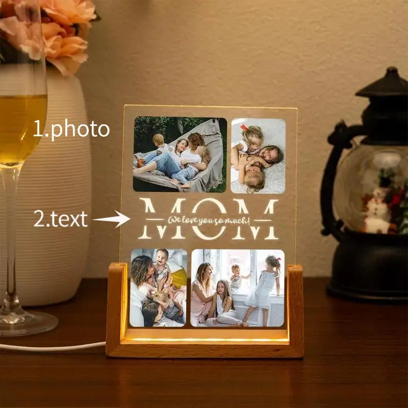 Personalized Photo Night Light, Mother'S Day Gift, Mother Gifts, Birthday Gift for Mommy, Custom Mother'S Day Gift for Mom Wife Grandma Nana, Mum Gift from Daughter, Custom Mother’S Day Night Light with Warm Walnut Wood Base, Bedroom Decor