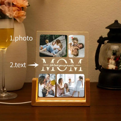 Personalized Photo Night Light, Mother'S Day Gift, Mother Gifts, Birthday Gift for Mommy, Custom Mother'S Day Gift for Mom Wife Grandma Nana, Mum Gift from Daughter, Custom Mother’S Day Night Light with Warm Walnut Wood Base, Bedroom Decor